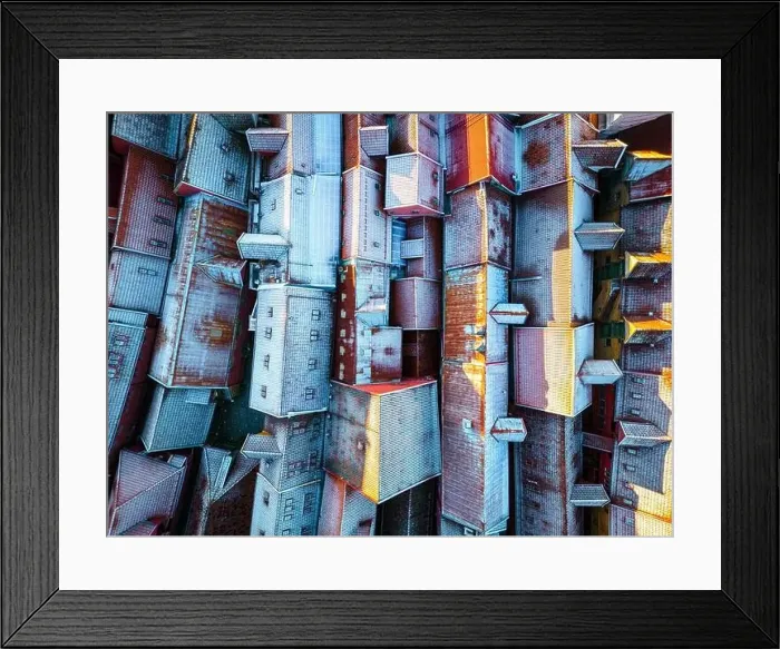 Framed Print : Roofs Covered with Snow. Aerial View Framed Print : Roofs Covered with Snow. Aerial View
