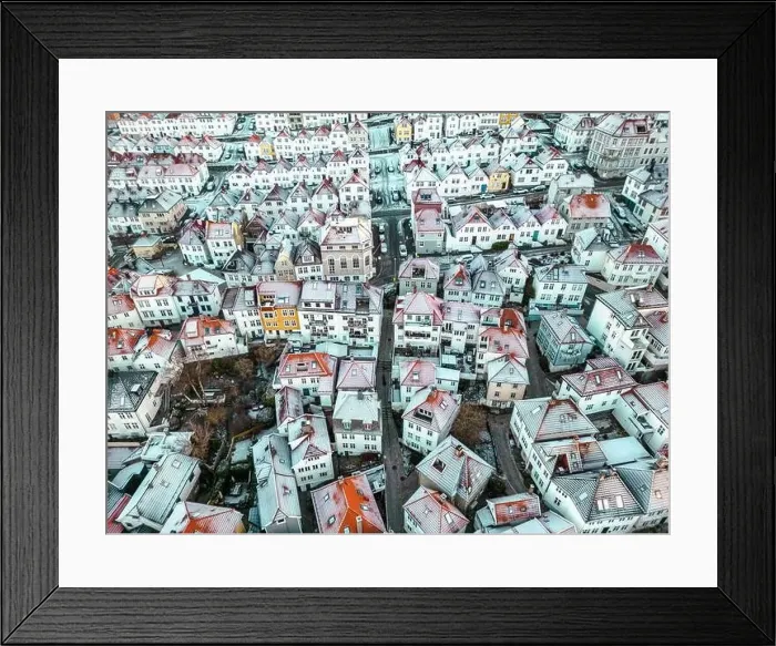Framed Print : Roofs Covered with Snow. Aerial View Framed Print : Roofs Covered with Snow. Aerial View