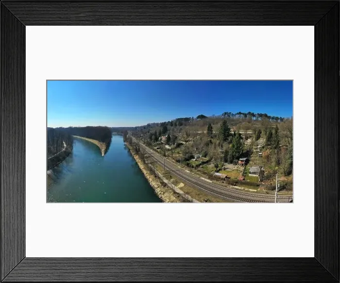 Framed Print : Drone flight on the Iller near Wiblingen in good weather Framed Print : Drone flight on the Iller near Wiblingen in good weather