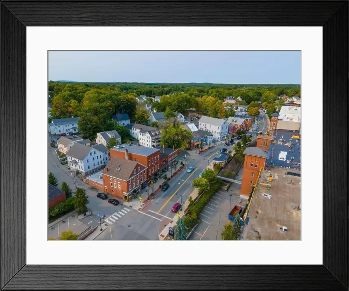 Framed Print : Historic commercial building aerial view on Main Street in historic town center of Newmarket, New Hampshire NH, USA Framed Print : Historic commercial building aerial view on Main Street in historic town center of Newmarket, New Hampshire NH, USA