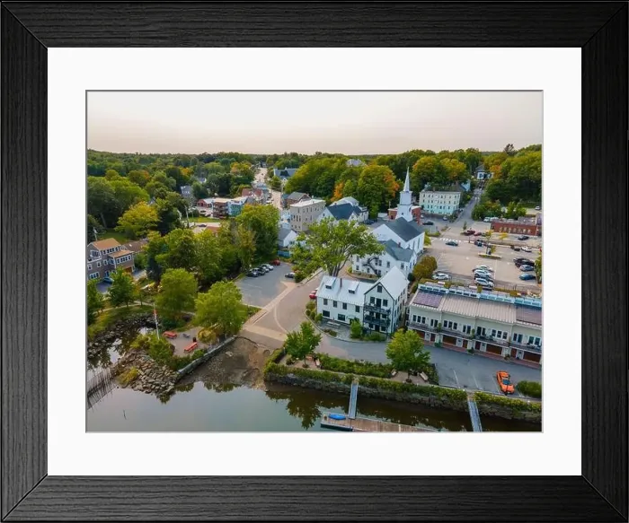 Framed Print : Newmarket Community Church aerial view on Main Street in historic town center of Newmarket, New Hampshire NH, USA Framed Print : Newmarket Community Church aerial view on Main Street in historic town center of Newmarket, New Hampshire NH, USA
