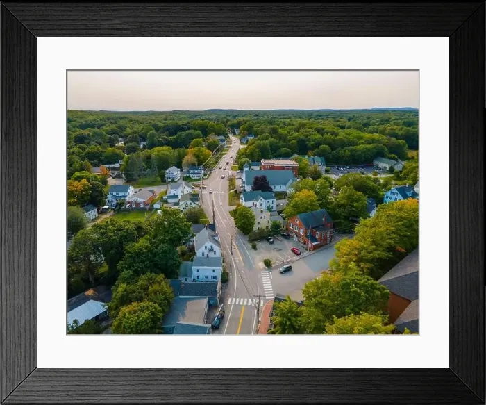 Framed Print : Historic commercial building aerial view on Main Street in historic town center of Newmarket, New Hampshire NH, USA Framed Print : Historic commercial building aerial view on Main Street in historic town center of Newmarket, New Hampshire NH, USA