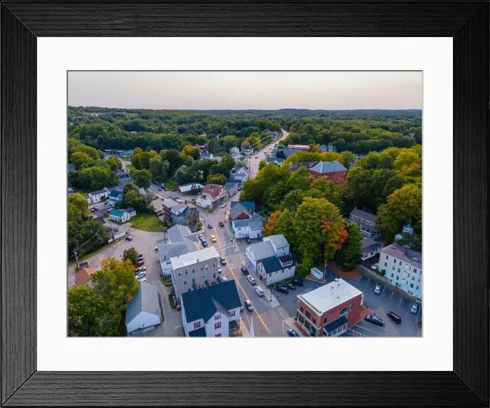 Framed Print : Historic commercial building aerial view on Main Street in historic town center of Newmarket, New Hampshire NH, USA Framed Print : Historic commercial building aerial view on Main Street in historic town center of Newmarket, New Hampshire NH, USA