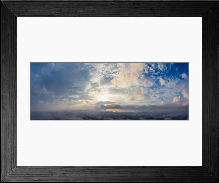Framed Print : A wonderful bright dawn, above the clouds. Drone flight over the dawn Framed Print : A wonderful bright dawn, above the clouds. Drone flight over the dawn