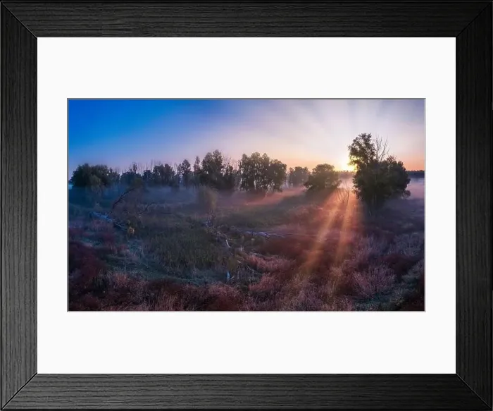 Framed Print : Dawn over the meadow next to the river Framed Print : Dawn over the meadow next to the river