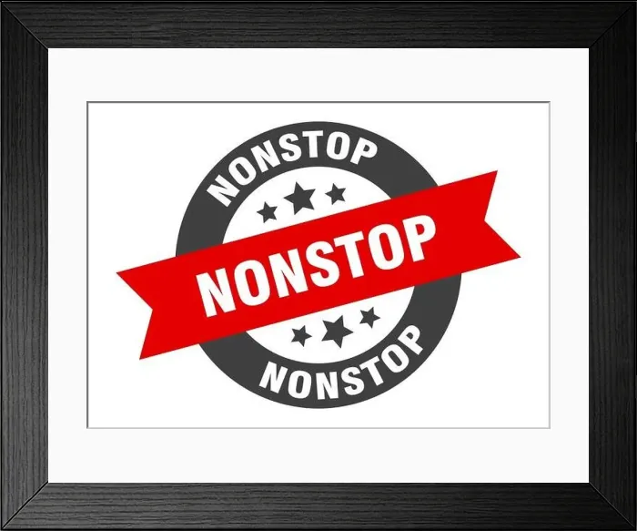 Framed Print : nonstop sign. nonstop round ribbon sticker. nonstop tag Framed Print : nonstop sign. nonstop round ribbon sticker. nonstop tag