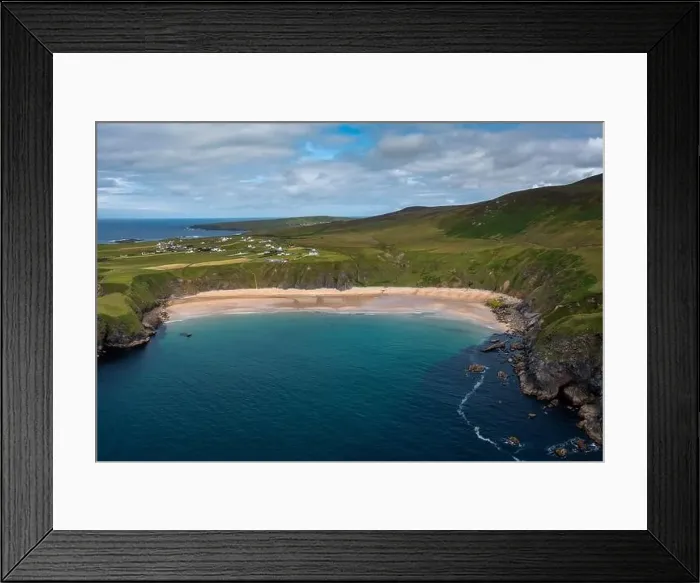 Framed Print : Drone aerial view of the beautiful Silver Strand and horseshoe bay at Malin Beg on the Wild Atlantic Way of Ireland Framed Print : Drone aerial view of the beautiful Silver Strand and horseshoe bay at Malin Beg on the Wild Atlantic Way of Ireland