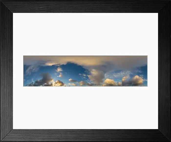 Framed Print : Dark blue sunset sky panorama with Cumulus clouds