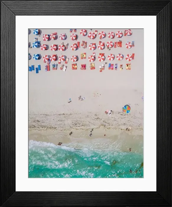 Framed Print : Drone aerial view at Miami South Beach Florida, Beach with colorful chairs and umbrellas Framed Print : Drone aerial view at Miami South Beach Florida, Beach with colorful chairs and umbrellas