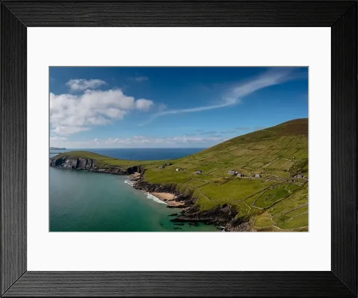 Framed Print : Landscape view of the turquoise waters and golden sand beach at Slea Head on the Dingle Peninsula of County Kerry Framed Print : Landscape view of the turquoise waters and golden sand beach at Slea Head on the Dingle Peninsula of County Kerry
