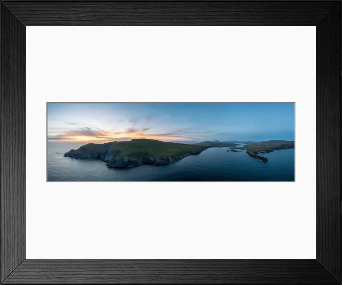 Framed Print : Aerial panorama landscape of the Bray Head cliffs on Valentia Island at sunset Framed Print : Aerial panorama landscape of the Bray Head cliffs on Valentia Island at sunset