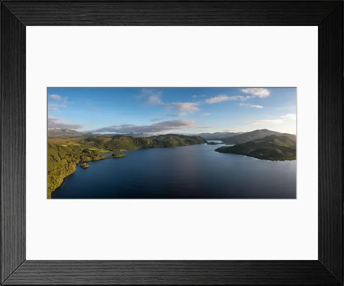 Framed Print : Panorama view of Lough Caragh lake in the Glencar Valley of Kerry County in warm eveing light Framed Print : Panorama view of Lough Caragh lake in the Glencar Valley of Kerry County in warm eveing light