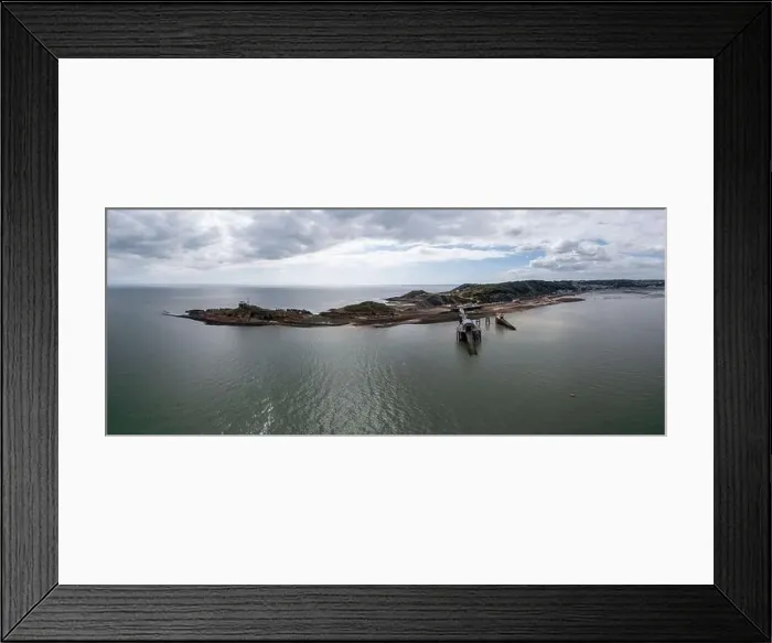 Framed Print : Aerial view of the Mumbles headland with the historic lighthouse and piers in Swansea Bay Framed Print : Aerial view of the Mumbles headland with the historic lighthouse and piers in Swansea Bay