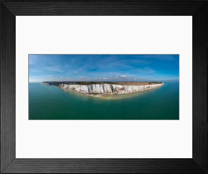 Framed Print : Aerial panorama landscape view of the White Cliffs of Dover and the South Foreland on the English Channel Framed Print : Aerial panorama landscape view of the White Cliffs of Dover and the South Foreland on the English Channel