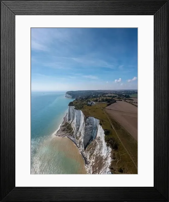 Framed Print : Vertical landscape view of the White Cliffs of Dover and the South Foreland on the English Channel Framed Print : Vertical landscape view of the White Cliffs of Dover and the South Foreland on the English Channel