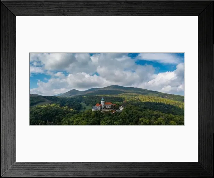 Framed Print : Panorama landscape of Smolenice Castle in the Little Carpathians in lush green late summer forest Framed Print : Panorama landscape of Smolenice Castle in the Little Carpathians in lush green late summer forest