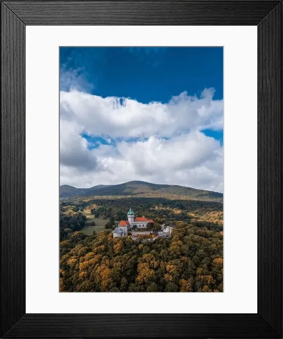 Framed Print : Vertical view of Smolenice Castle in the Little Carpathians in early autumn with fall foliage colors Framed Print : Vertical view of Smolenice Castle in the Little Carpathians in early autumn with fall foliage colors