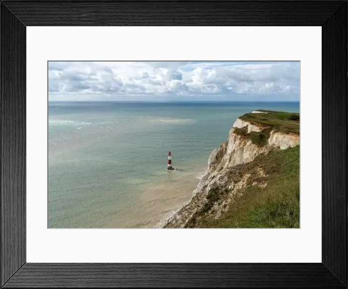 Framed Print : View of the Beachy Head Lighthouse in the English Channel and the white cliffs of the Jurassic Coast