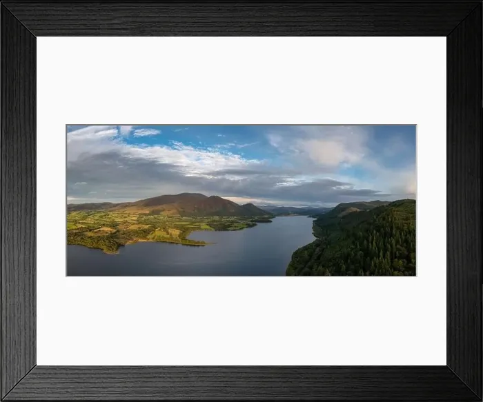 Framed Print : Aerial view of Bassenthwaite Lake in the English Lake District in warm eveing light Framed Print : Aerial view of Bassenthwaite Lake in the English Lake District in warm eveing light