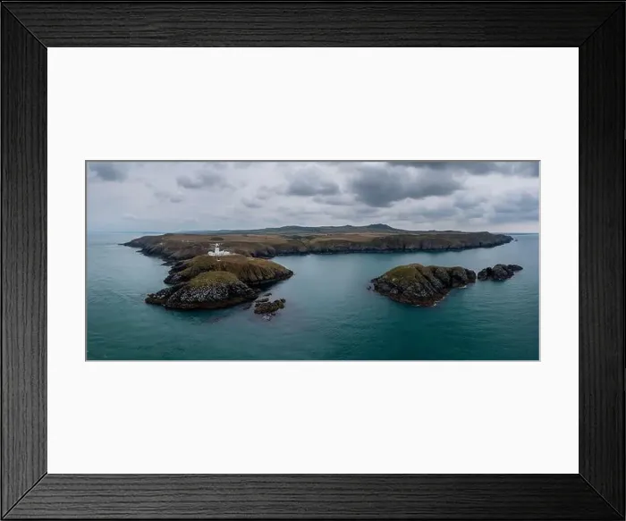 Framed Print : Aerial panorama landscape of the Pembrokeshire coast with the historic Strumble Head Lighthouse Framed Print : Aerial panorama landscape of the Pembrokeshire coast with the historic Strumble Head Lighthouse