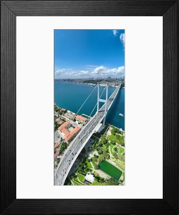Framed Print : Istanbul Bosphorus Bridge and City Skyline in Background with Turkish Flag at Beautiful Sunset Framed Print : Istanbul Bosphorus Bridge and City Skyline in Background with Turkish Flag at Beautiful Sunset