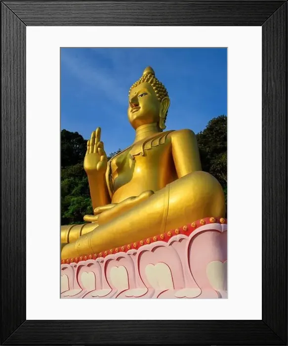 Framed Print : Aerial drone point of view landscape of Wat Khao Rang a buddhist Thai temple on the island of Phuket, Thailand