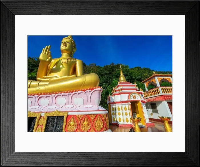 Framed Print : Aerial drone point of view landscape of Wat Khao Rang a buddhist Thai temple on the island of Phuket, Thailand Framed Print : Aerial drone point of view landscape of Wat Khao Rang a buddhist Thai temple on the island of Phuket, Thailand