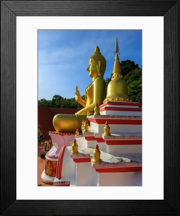 Framed Print : Aerial drone point of view landscape of Wat Khao Rang a buddhist Thai temple on the island of Phuket, Thailand