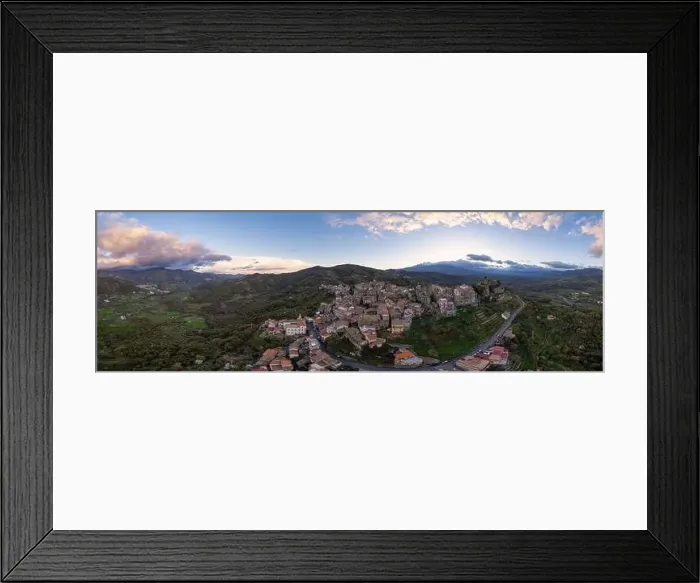 Framed Print : Scenic sunset view of Castiglione di Sicilia village, Sicily, Italy - Drone photography Framed Print : Scenic sunset view of Castiglione di Sicilia village, Sicily, Italy - Drone photography