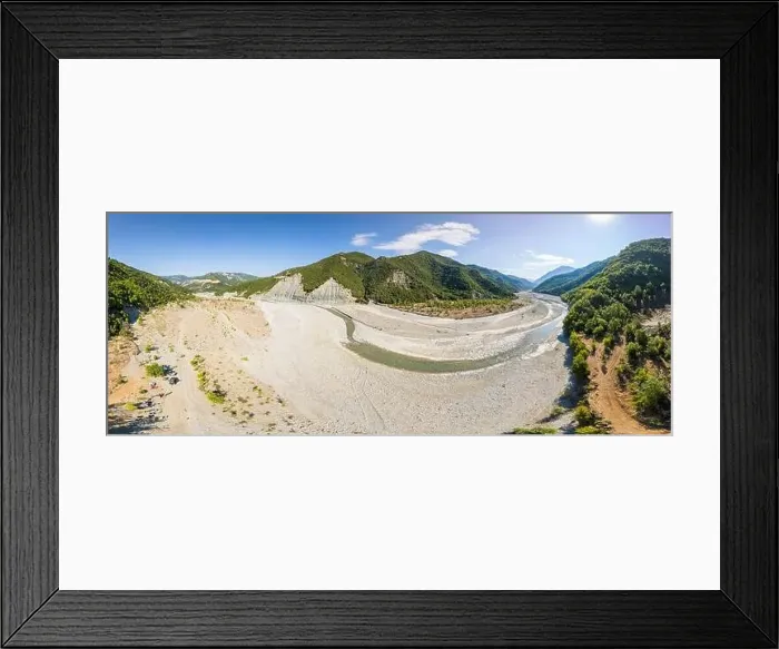Framed Print : Aerial view of river Osum in Albania near village Rog in Summer 2022 Framed Print : Aerial view of river Osum in Albania near village Rog in Summer 2022