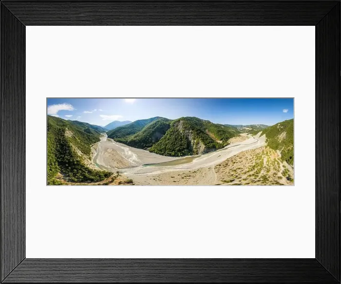 Framed Print : Aerial view of river Osum in Albania near village Rog in Summer 2022 Framed Print : Aerial view of river Osum in Albania near village Rog in Summer 2022