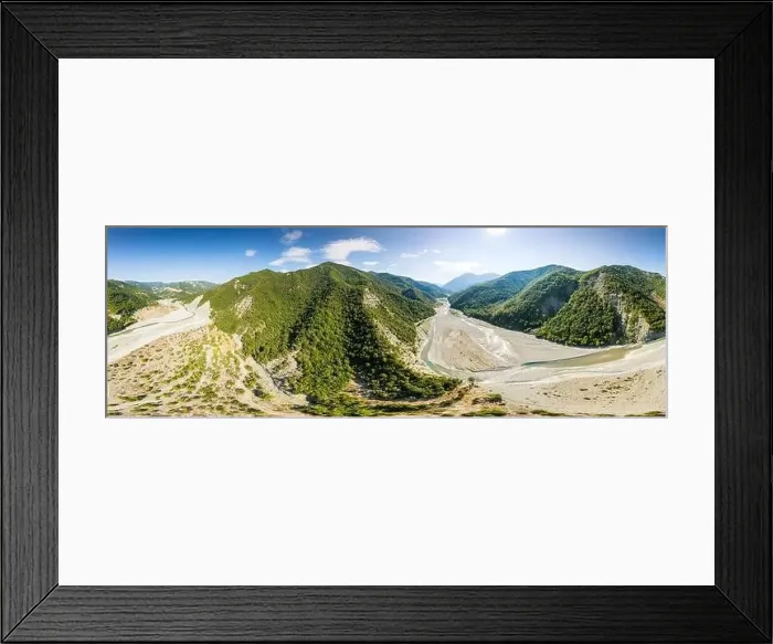 Framed Print : Aerial view of river Osum in Albania near village Rog in Summer 2022 Framed Print : Aerial view of river Osum in Albania near village Rog in Summer 2022