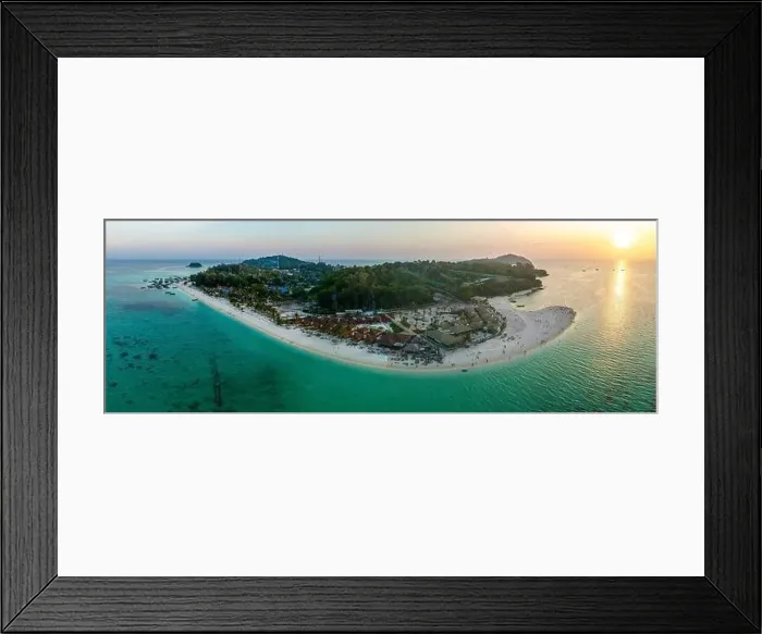 Framed Print : Aerial view of Sunrise beach with long tail boats in Koh Lipe, Satun, Thailand