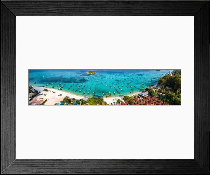 Framed Print : Aerial view of Sunrise beach with long tail boats in Koh Lipe, Satun, Thailand Framed Print : Aerial view of Sunrise beach with long tail boats in Koh Lipe, Satun, Thailand