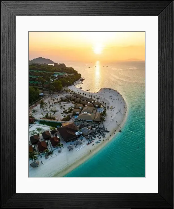 Framed Print : Aerial view of Sunrise beach with long tail boats in Koh Lipe, Satun, Thailand Framed Print : Aerial view of Sunrise beach with long tail boats in Koh Lipe, Satun, Thailand