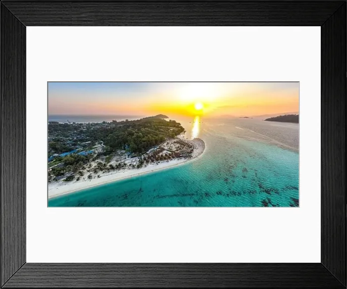 Framed Print : Aerial view of Sunrise beach with long tail boats in Koh Lipe, Satun, Thailand Framed Print : Aerial view of Sunrise beach with long tail boats in Koh Lipe, Satun, Thailand