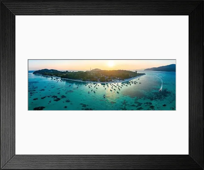 Framed Print : Aerial view of Sunrise beach with long tail boats in Koh Lipe, Satun, Thailand Framed Print : Aerial view of Sunrise beach with long tail boats in Koh Lipe, Satun, Thailand