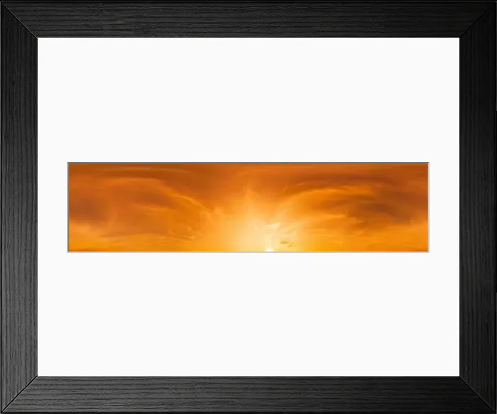 Framed Print : Golden glowing red orange sunset sky panorama Framed Print : Golden glowing red orange sunset sky panorama
