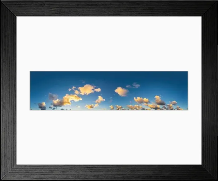 Framed Print : Dark blue sunset sky panorama with Cumulus clouds Framed Print : Dark blue sunset sky panorama with Cumulus clouds