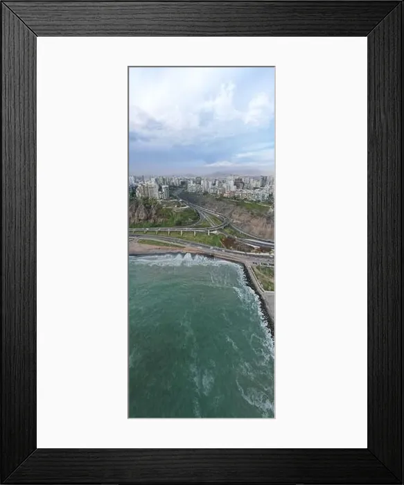 Framed Print : Aerial view of La Costa Verde and the Miraflores boardwalk in Lima. Peru Framed Print : Aerial view of La Costa Verde and the Miraflores boardwalk in Lima. Peru