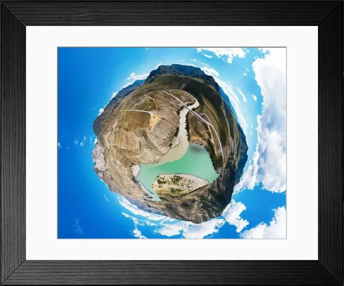 Framed Print : Aerial drone 360 panorama view of confluence of two rivers Framed Print : Aerial drone 360 panorama view of confluence of two rivers