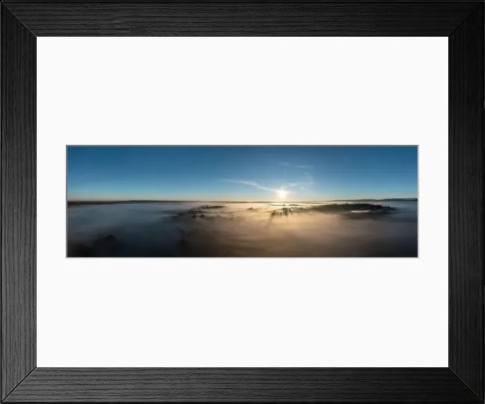 Framed Print : Photo from a drone over the village when fog fell with thick clouds Framed Print : Photo from a drone over the village when fog fell with thick clouds