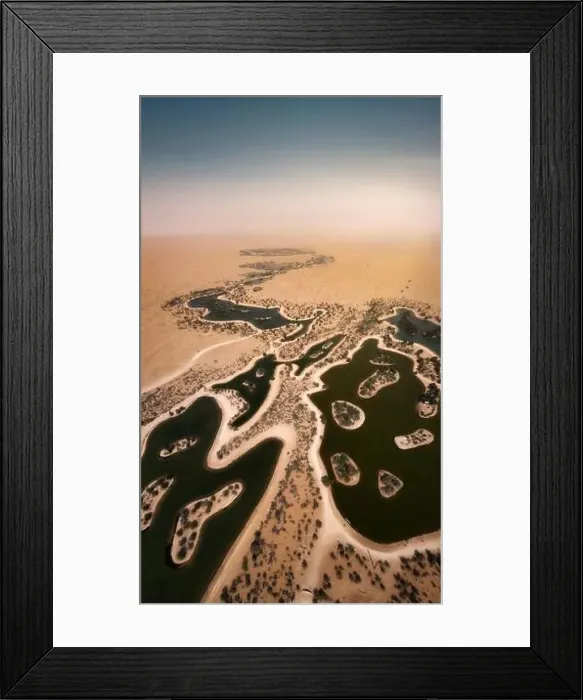 Framed Print : Oasis Lakes in the desert near Dubai, UAE taken in May 2022 Framed Print : Oasis Lakes in the desert near Dubai, UAE taken in May 2022