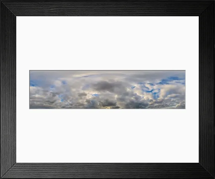 Framed Print : Dark blue sunset sky panorama with Cumulus clouds