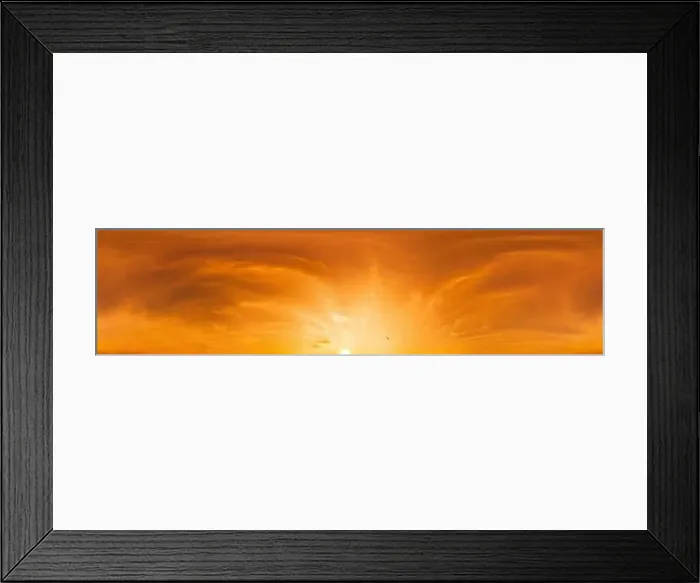 Framed Print : Golden glowing red orange sunset sky panorama Framed Print : Golden glowing red orange sunset sky panorama