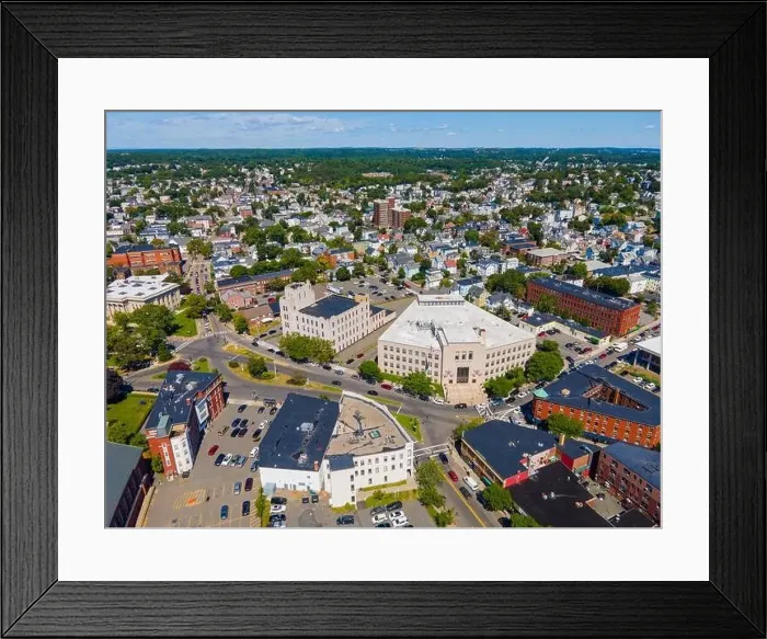 Framed Print : Lynn City Hall aerial view at 3 City Hall Square in historic downtown Lynn, Massachusetts MA, USA Framed Print : Lynn City Hall aerial view at 3 City Hall Square in historic downtown Lynn, Massachusetts MA, USA