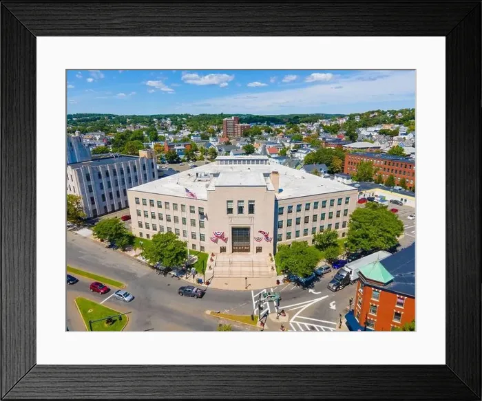 Framed Print : Lynn City Hall aerial view at 3 City Hall Square in historic downtown Lynn, Massachusetts MA, USA Framed Print : Lynn City Hall aerial view at 3 City Hall Square in historic downtown Lynn, Massachusetts MA, USA