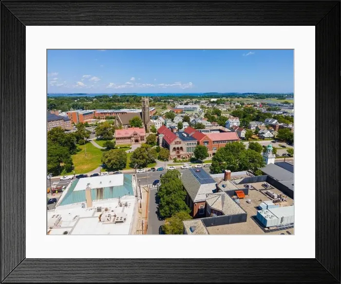 Framed Print : Quincy historic city center aerial view including Bethany Congregational Church
