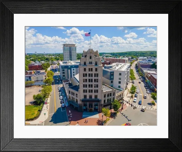 Framed Print : Granite Trust Company is a historic commercial building with Art Deco style at 1400 Hancock Street in Quincy Framed Print : Granite Trust Company is a historic commercial building with Art Deco style at 1400 Hancock Street in Quincy
