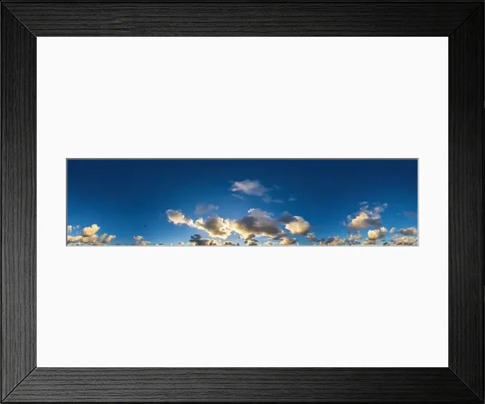 Framed Print : Dark blue sunset sky panorama with Cumulus clouds Framed Print : Dark blue sunset sky panorama with Cumulus clouds